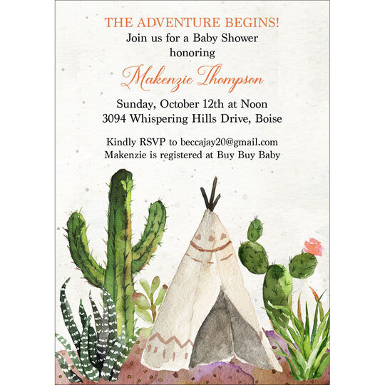 Desert Teepee Baby Shower Invitations